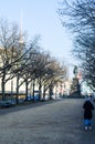 view of unter den linden alley in berlin with fernsehutm and Equestrian statue of Frederick the Great...IMAGE