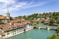 View of Untertor Bridge Untertorbrucke and ancient buildings on the Aar river in Bern, Royalty Free Stock Photo