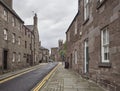 The view up Church street from the High Street in Brechin, Angus, Scotland, with its traditional terraced Houses. Royalty Free Stock Photo