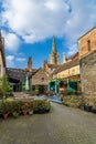 A view up a culdesac towards All Saints Church in Stamford, Lincolnshire, UK Royalty Free Stock Photo