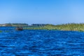 A view up a grass and water lily lined channel in the Everglades, Florida Royalty Free Stock Photo