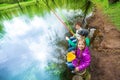 View from up of kids holding fishing tackles Royalty Free Stock Photo