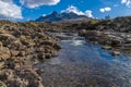 A view up the River Sligachan with a backdrop of the Cuillin Hills on the Isle of Skye, Scotland Royalty Free Stock Photo