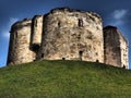 View up the steps on the motte to the ruins of the stone medieval Norman keep of York Castle known as Cliffords Tower Royalty Free Stock Photo