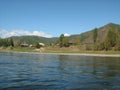 The upper part of the Small Yenisei river with views of the village Top of Cabrales in the Eastern Sayan, Tuva