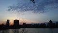 View of Upper East Side Manhattan Skyline from Central Park during Sunrise on Easter Sunday in New York, NY. Royalty Free Stock Photo