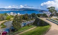 A view from the upper levels of the Castro castle over the city in Vigo, Spain Royalty Free Stock Photo