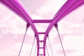 View of the upper structure of the fuchsia bridge against the pink sky