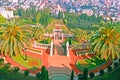 View from the upper terrace of Carmel Mountain to the Bahai Gardens and the Baha`i Temple and Haifa City in Israel. Royalty Free Stock Photo