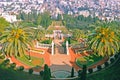 View from upper terrace Carmel Mountain to the Bahai Gardens Baha`i Temple and Haifa City in Israel. Royalty Free Stock Photo