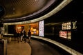 View of upscale Louis Vuitton retail shop window at Santa Monica Place shopping mall in Santa Monica, California.