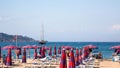 View of urban beach in Giardini Naxos village