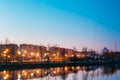 View Of Urban Residential Area Overlooks To City Lake Park Evening Royalty Free Stock Photo