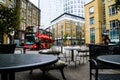A view of the urban setting from a cafe table in Shoreditch