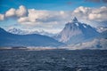 View on Ushuaia city from the boat navigating on Beagle channel