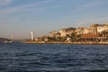 View of the Uskudar district of Istanbul from the Bosphorus at sunset. Turkey Royalty Free Stock Photo