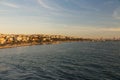 View of the Uskudar district  and port of Istanbul from the Bosphorus at sunset. Turkey Royalty Free Stock Photo