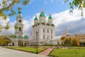 View of the Uspensky Cathedral and Prechistenskaya Bell Tower of the Astrakhan Kremlin on a sunny autumn day