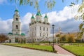 View of the Uspensky Cathedral and Prechistenskaya Bell Tower of the Astrakhan Kremlin on a sunny autumn day Royalty Free Stock Photo