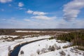 View of the Uvod River with snowy banks and a blue sky with white clouds Royalty Free Stock Photo