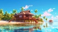 view in vacation in the beautiful tropical beach. with the wooden cottage above the sands. AI Generated