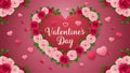 view Valentines Day background with roses, flowers, hearts, and pink bow Royalty Free Stock Photo