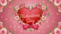 view Valentines Day background with roses, flowers, hearts, and pink bow Royalty Free Stock Photo