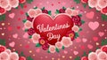 view Valentines Day background with roses, flowers, hearts, and pink bow Royalty Free Stock Photo