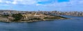 View from the Valletta City Gate bridge to Valletta Ditch and St. John\'s Bastion in Valletta Royalty Free Stock Photo