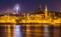 View of Valletta with fireworks on Easter 2015