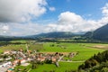 View of the valley and the Alpine mountains from Castle Gruyeres, Switzerland Royalty Free Stock Photo