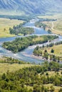 View of the valley of Altai river Chulyshman from the slope of m