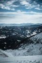 View of a valley in Austrian Alps. Photographed from slope in Turracher Hoehe in February.