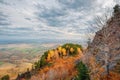 View of the valley of the autumn foothills from the ascent to Mount Babyrgan in the Altai mountains