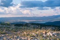 View of the valley Baydarskaya on the southern coast of Crimea. View from the top of the mountain Ilyas Kaya. Summer cloudy day. E