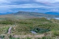 A view of the valley below the old man of Storr from the new easy path leading up the mountain