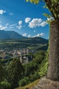 View of valley and building below the city center of Conflans