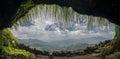 View of Valley from the cave entrance on Lohagad Fort,Pune,Maharashtra,India