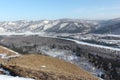 View at the valley Katun River in winter , Altai