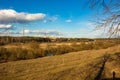 View of the valley of the Protva River and the pipes of the Obninsk Nuclear Power Plant