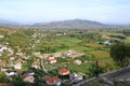 View of a valley with a rural settlement from the ancient stone wall of Rozafa Castle in Shkoder, Albania Royalty Free Stock Photo
