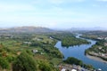 View of a valley with a rural settlement from the ancient stone wall of Rozafa Castle in Shkoder, Albania Royalty Free Stock Photo