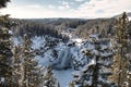 View of valley and snow covered waterfall in Yellowstone National Park Royalty Free Stock Photo