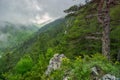 View of the valley under Mount Olympus over Dion village in Greece Royalty Free Stock Photo