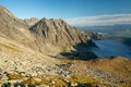 View of valley under Rysy peak during autumn in High Tatras mountains