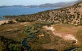 View of the valley through which the river flows and the Mediterranean coast of Turkey in the region of Antalya Royalty Free Stock Photo