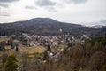 The view into the valley of the Zittau mountains from the castle Oybin to the village Olbersdorf/Hain and the Czech Republic
