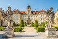 View at the Valtice castle with statues in Czech republic, Moravia Royalty Free Stock Photo