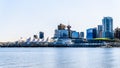 Vancouver Downtown Skyline and Harbor with the sails of the Cruise Terminal building on the left. Royalty Free Stock Photo