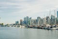 View of Vancouver skyline and Burrard Inlet from Stanley Park in autumn, Vancouver, British Columbia - sep 2019 Royalty Free Stock Photo